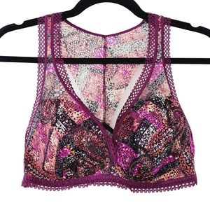 Victoria's Secret Womens Size XL Purple Floral Padded Bralette w/ Sheer Butterfl